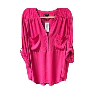3XTORRID Plus Size Harper Georgette Pink Peacock Pullover 3/4 Sleeve Blouse